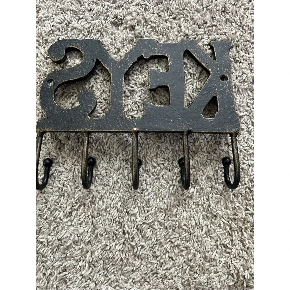 KEYS Entryway Wall Decor Hanger Cast Iron Key Organizer 5 Hooks 7.5